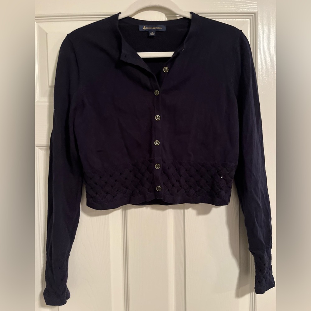 Brooks Brothers cropped crochet navy button cardigan small